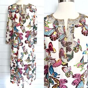 TORY BURCH Embellished Cotton Midi Dress in Butterfly Print -6